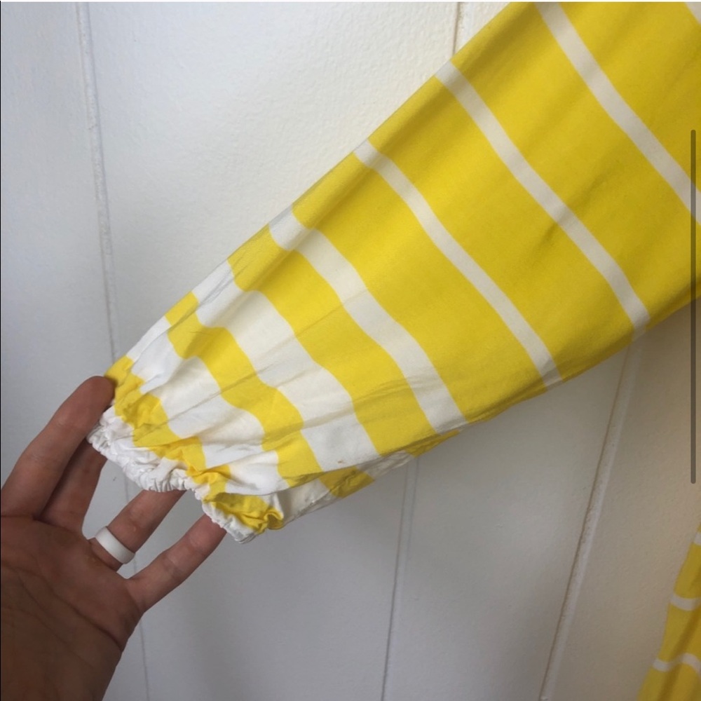 Crown & Ivy Yellow & white Striped popover Top Small 3-4 Sleeves Blouse - Picture 4 of 7